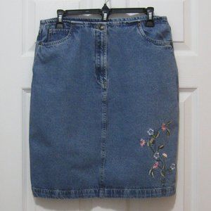 Vintage Bugle Boy Floral Embroidered Denim Skirt